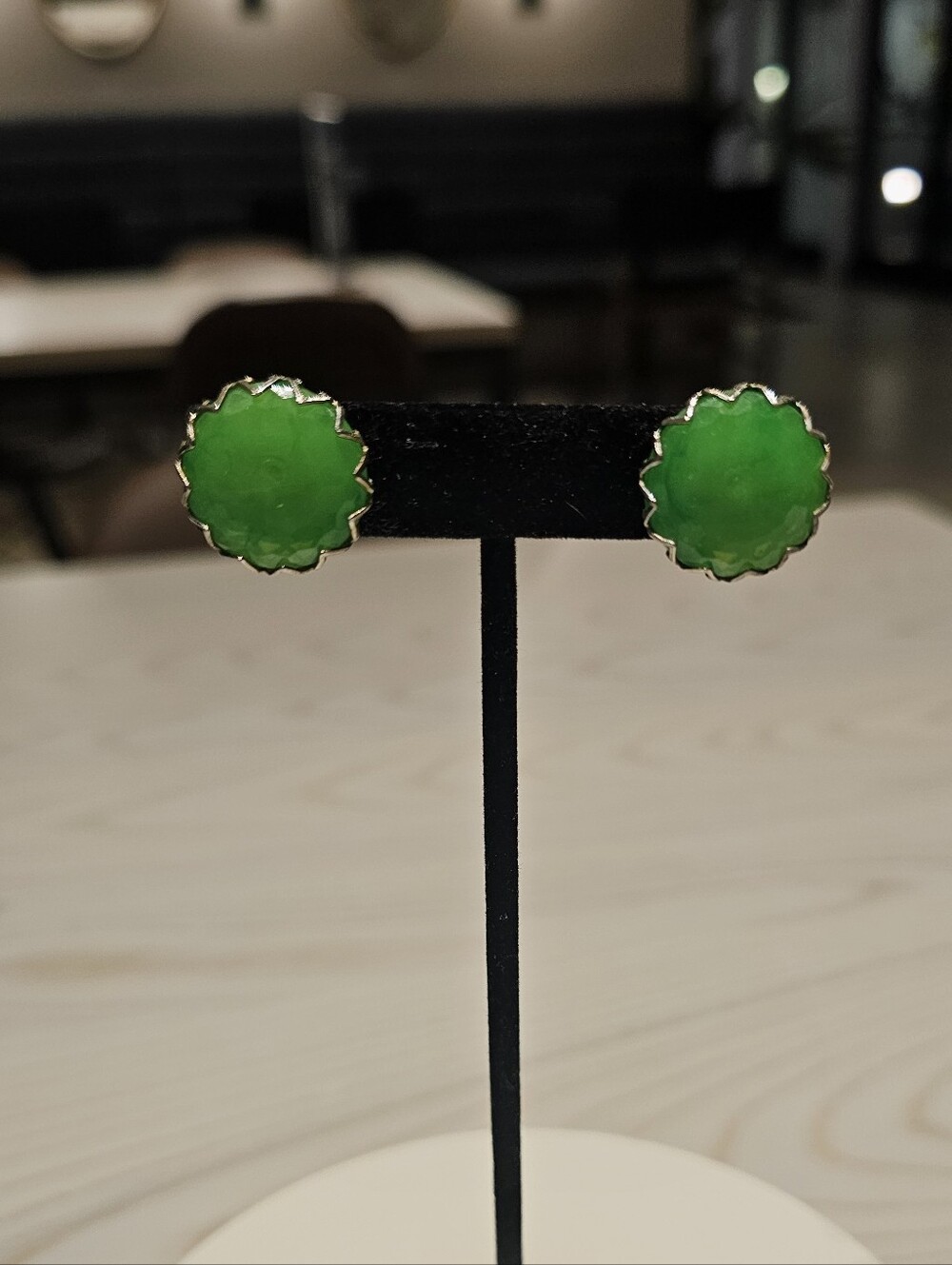 Vintage 1960s Neon Green Lucite Faceted Clip On Earrings